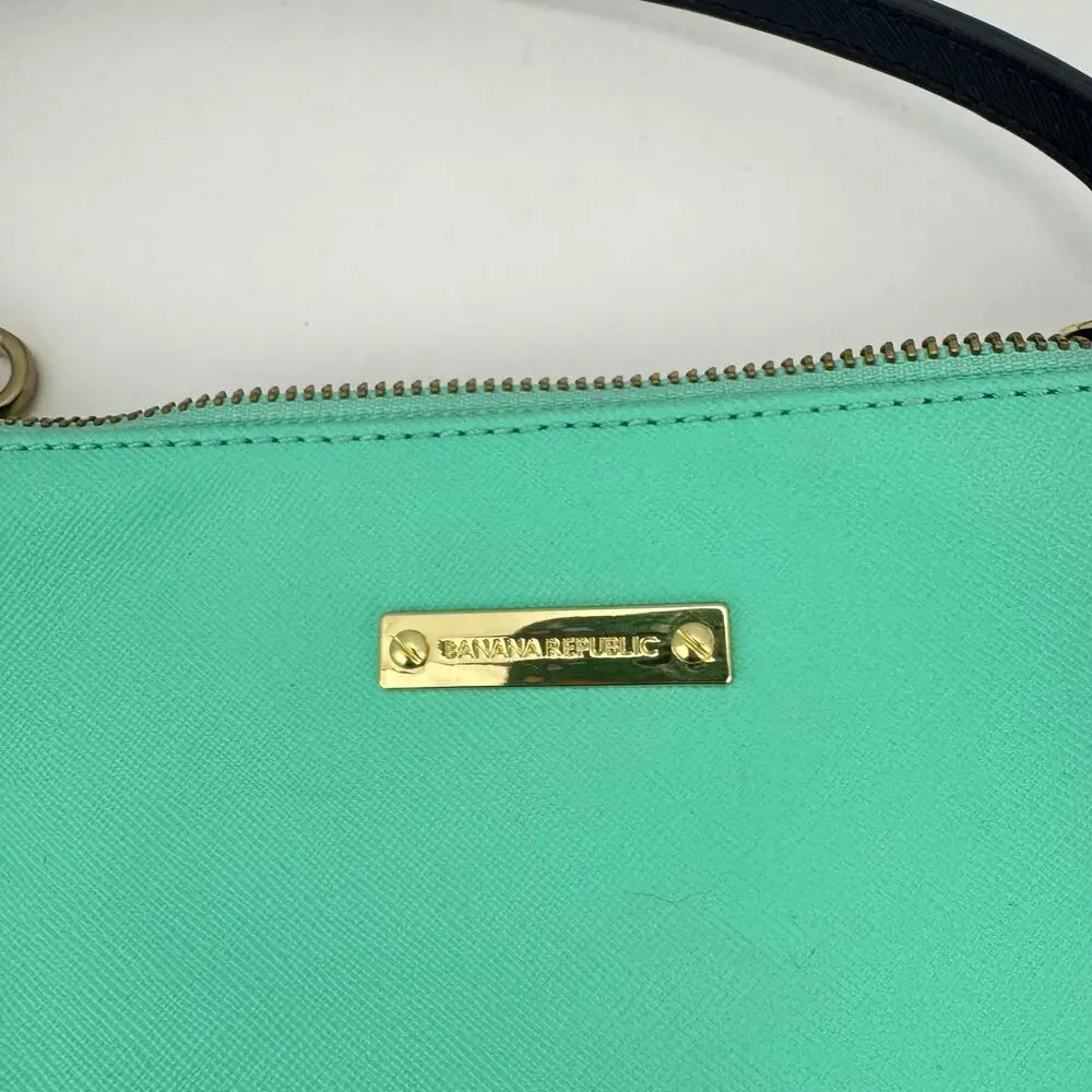 Banana‎ Republic Teal Blue Color Block Faux Leather Zip Mini Clutch Purse Bag